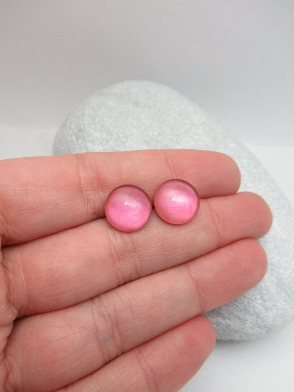 Pink cabochon post earrings